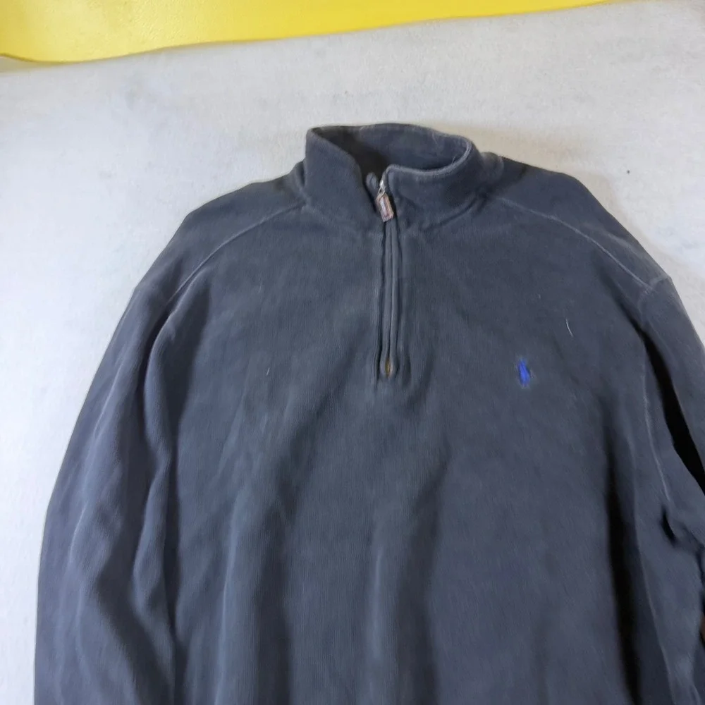 Polo Ralph Lauren‎ Mens XL Black Ribbed Cotton Quarter Zip Pullover Sweater Pony